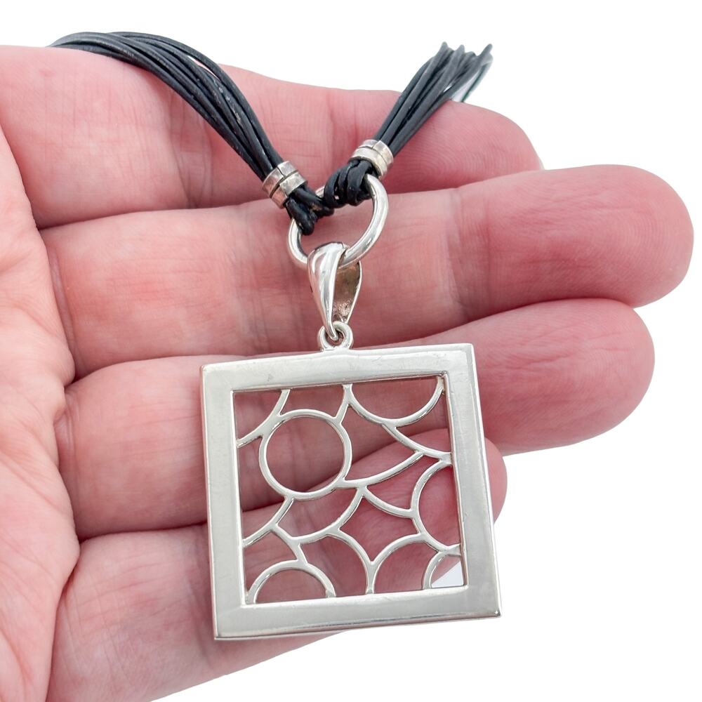 Vintage Sterling Silver 925 Openwork Square Pendant Necklace 16"